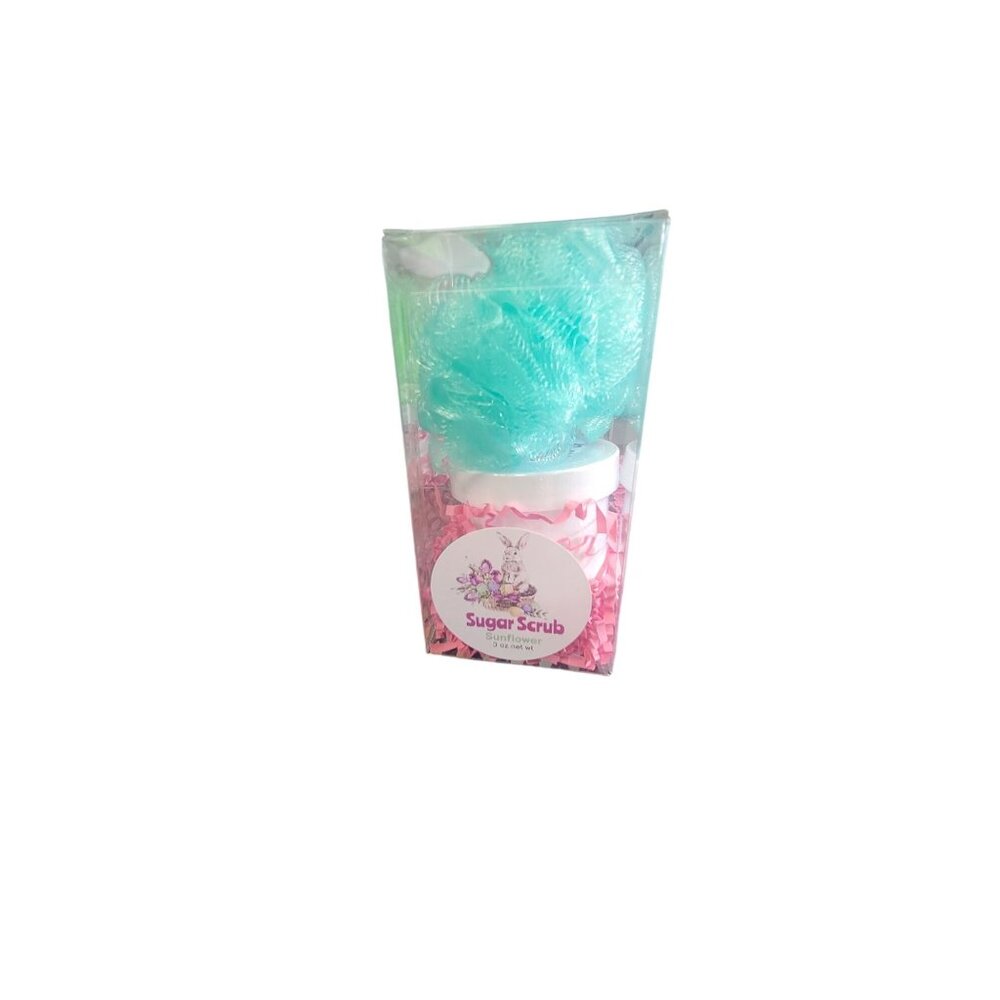 Easter Bunny Sugar Scrub Gift Set With Loofah & Pink Shredded Filler
